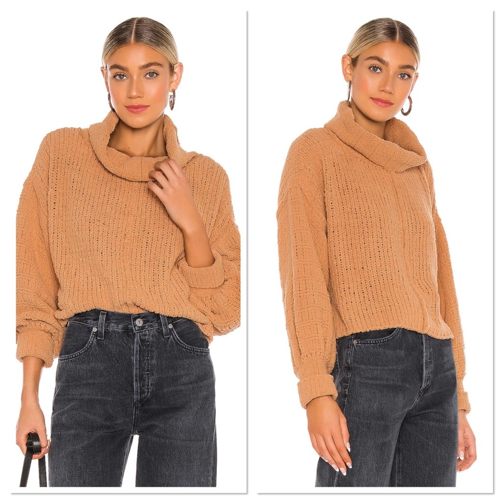 NWT Free People Be Yours Cowl Neck Camel Pullover - Picture 2 of 11